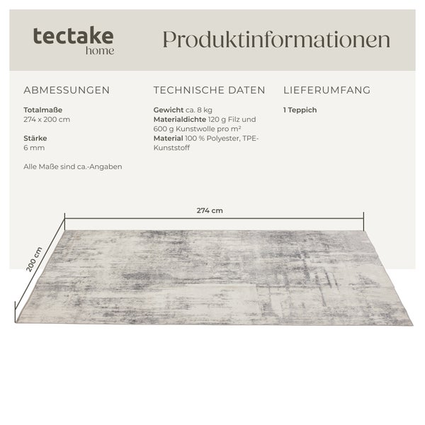 Vintage Designer Teppich tectake rutschfeste Unterseite verschiedene Größen 200 x 274 cm