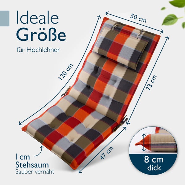 Hochlehner Auflage mit kariertem Muster und Maßangaben