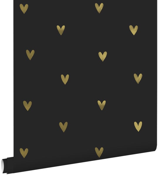 ESTAhome Tapete Herzchen Gold und Schwarz - 53 cm x 10.05 m - 139727