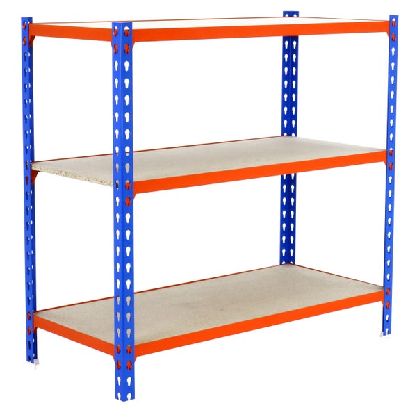PROREGAL Schwerlastregal Small Muli HxBxT 100 x 100 x 30 cm 3 Fachböden Fachlast 150 kg Blau-Orange