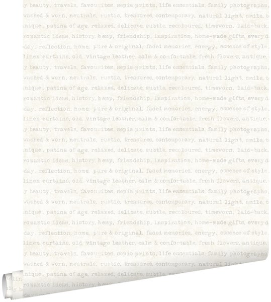 ESTAhome Tapete Texte Beige auf weißem meliertem Hintergrund - 53 cm x 10,05 m - 148340