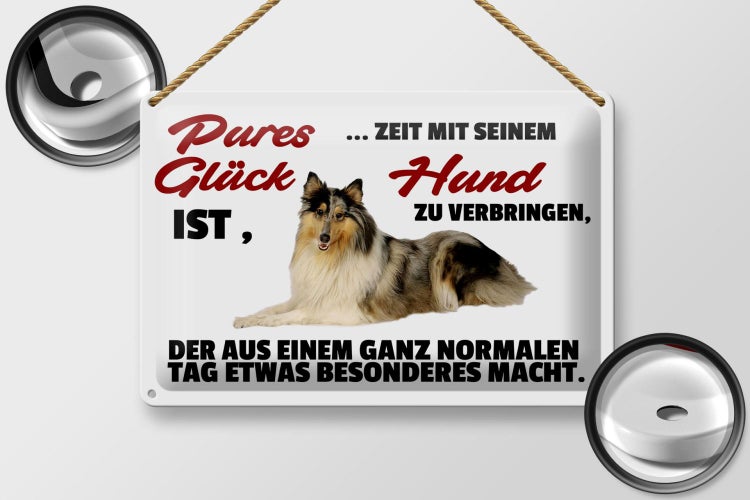 Blechschild Spruch 30x20cm Pures Glück Zeit mit seinem Hund
