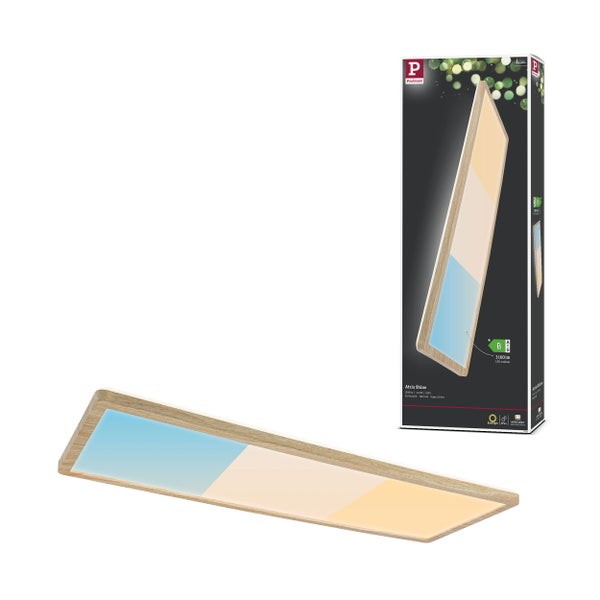 Paulmann Atria Shine LED Panel Deckenleuchte mit Holzrahmen und Verpackung