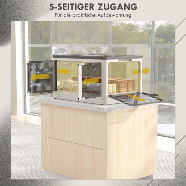 HOMCOM Aufbewahrungsbox, 99L, stapelbar, mit Rollen, faltbar, 5-seitiger Zugang, 67L x 47B x 38H cm, Stahl, Kunststoff, Weiß