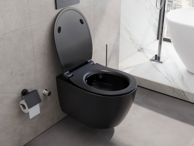 Aqua Bagno Taharet Design Hänge-Dusch-WC 10.10.02.02.ANKT – Schwarz Matt – Spülrandlos – Bidetfunktion – Slim Softclose Sitz