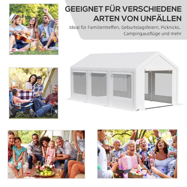 Outsunny Pavillon, mit abnehmbaren Seitenwänden, für Familienfeiern, Outdoor-Party, 6 x 3 m, Stahl, PE, Weiß