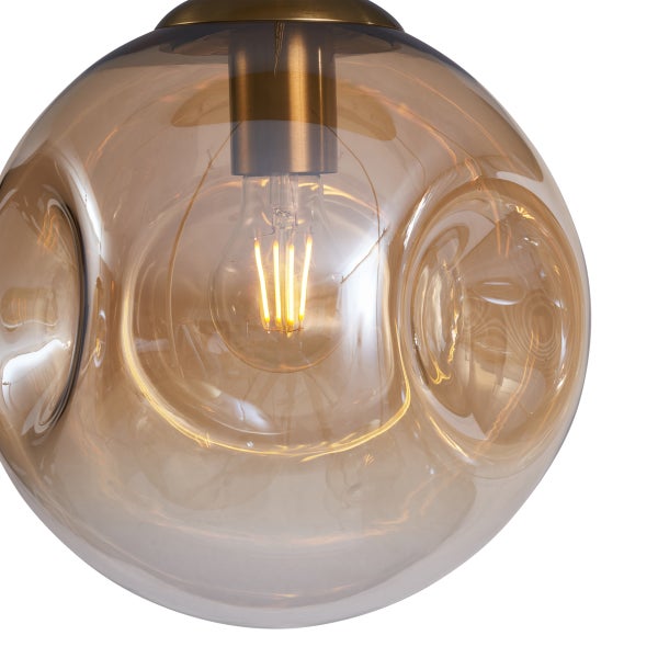 Art-Deco-Hängelampe Messing mit ovaler Deckenplatte und bernsteinfarbenem Glas 6-flammig - Douglass