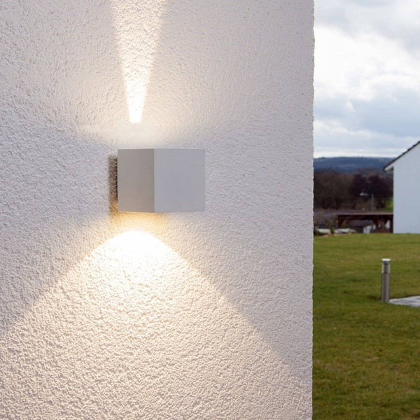 Lucande LED Wandleuchte außen Jarno (spritzwassergeschützt (Modern) in Weiß aus Aluminium (2 flammig, ) - Außenwandleuchten Wandlampe Led Außenlampe Outdoor für Außenwand/Hauswand