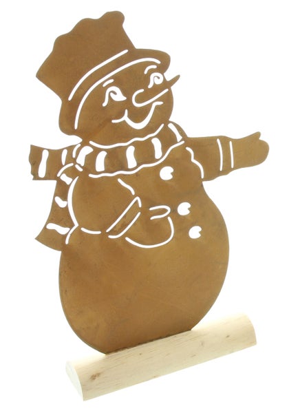 FRANK FLECHTWAREN | Metalldeko Schneemann, 22 x 6 x 30 cm, METALL, HOLZ