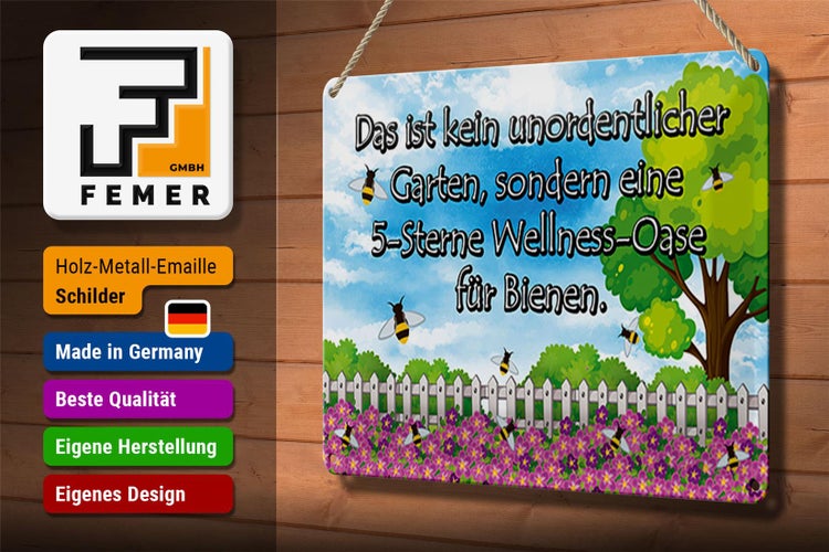Blechschild Spruch 30x20cm kein Garten 5 Sterne Oase