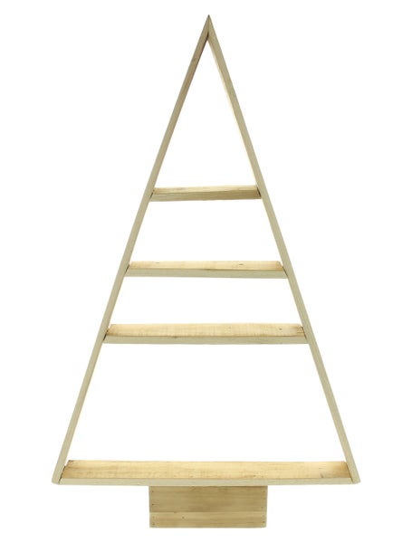 Dreieckiges Holzregal mit vier Ablageflächen