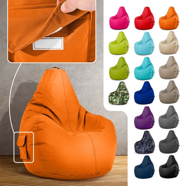 Green Bean Sitzsack mit Rückenlehne 80x70x90cm - Gaming Chair mit 230L Füllung Kuschelig Weich Waschbar - Bean Bag Bodenkissen Lounge Chair Sitzhocker Relax-Sessel Gamer Gamingstuhl Orange