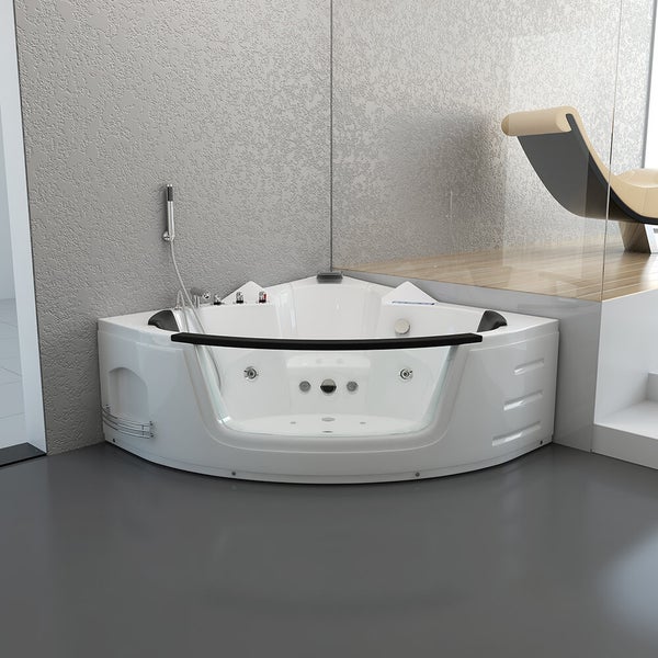 Home Deluxe - Whirlpool - Laguna L KOMPAKT - Weiß, Maße: 140x140x65cm, inkl. Radio, Heizung und Lichttherapie I Eckwanne für 2 Personen Indoor Badewanne