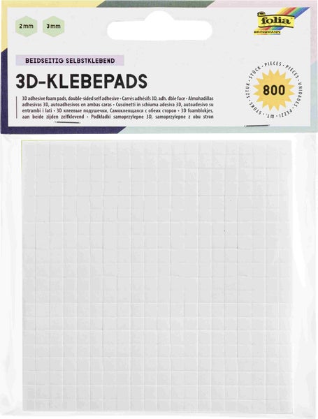 Folia  3D Klebepads, 800 Stück, 5x5mm, in 2 und 3mm Stärke, beidseitig selbstklebend