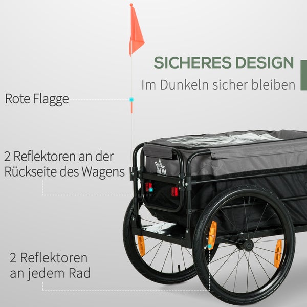 HOMCOM 2-in-1 Fahrradanhänger, Lastenanhänger, 40 kg Belastbarkeit, 130 x 64 x 64/103 cm, Stahl, Oxford-Stoff, Schwarz+Grau