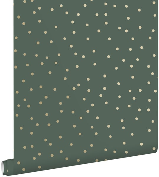ESTAhome Tapete Punkte Dunkelgrün und Gold - 53 cm x 10.05 m - 139275