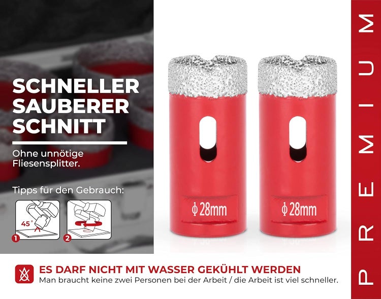 PROREGAL Diamant Bohrkronenaufsatz Premium Crystal 28 mm für Fliesen Glas Feinsteinzeug Keramik Granit Steinfliesen Winkelschleifer Flex M14