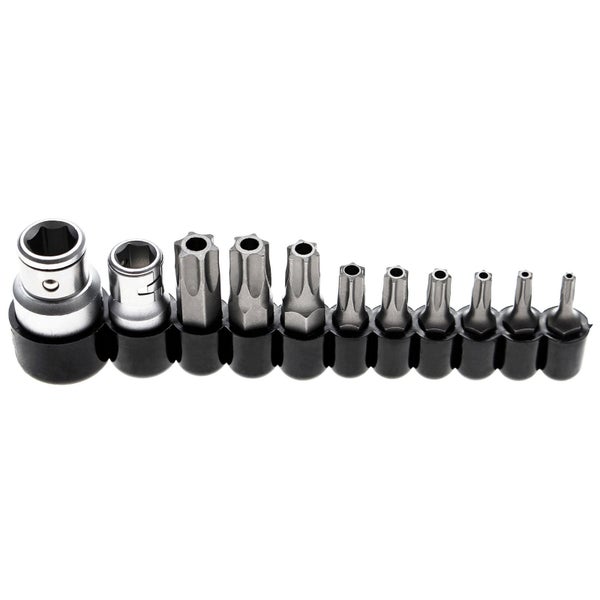 BGS Bit-Satz Antrieb Außensechskant 6,3 mm (1/4) / 10 mm (3/8) T-Profil (für Torx) mit Bohrung 11tlg. - 786