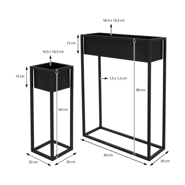 ML-Design Blumenständer 9er Set im Schwarz aus Metall, 60x20x80 cm / 20x20x60 cm, stehend, Übertopfständer für Pflanzen Innen- und Außen, Pflanzkasten Blumenkasten Pflanzenständer Hochbeet Kräuterbeet