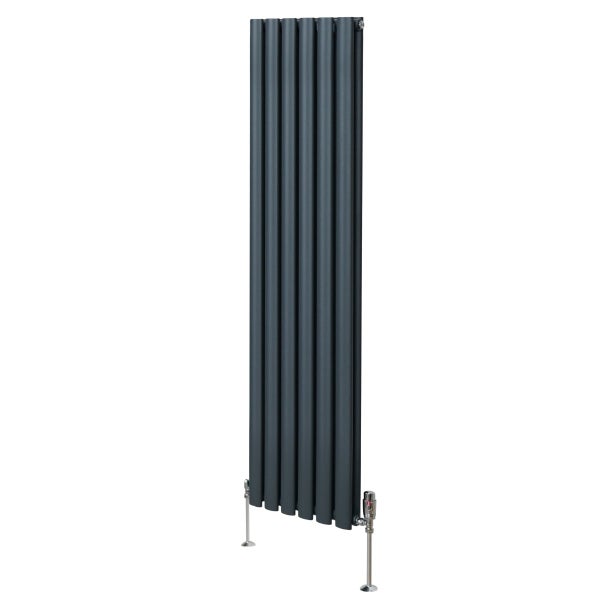 Oval Röhrenheizkörper & Chrom Thermostatventile – 1600mm x 360mm - Anthrazitgrau
