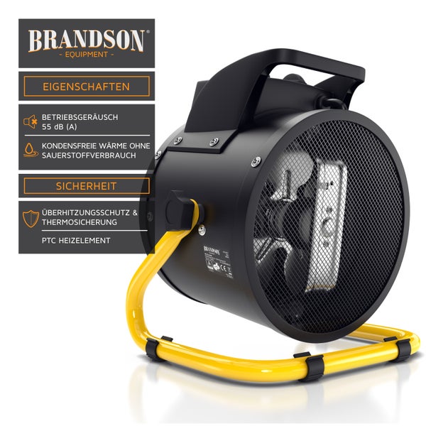 Brandson Bauheizer mit Tragegriff 3000W, Keramikheizer, Heizlüfter, Heizgebläse 3 kW, Überhitzungsschutz, Automatische Abschaltung, 2 Leistungsstufen