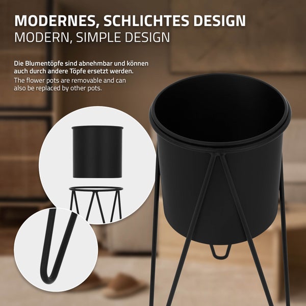 ML-Design Blumenständer 2er Set, Schwarz, 27x27x48,5 cm/35,5x34x75 cm, aus Stahl, Metallgestell Pflanzenständer, Blumentopfhalter 2-tlg, Blumentopfständer Blumenhocker Pflanztopf Deko Pflanztopfhalter
