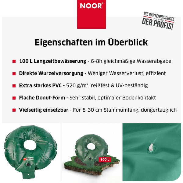 Noor Baumgießbeutel 100 Liter für effiziente Langzeitbewässerung von Bäumen mit Bewässerungssack aus reißfestem PVC mit Ventil.