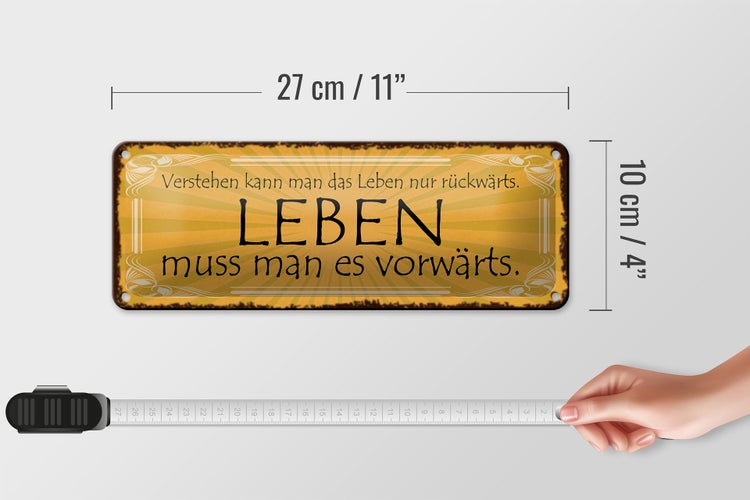 Blechschild Spruch 27x10cm Leben muss man es vorwärts Dekoration