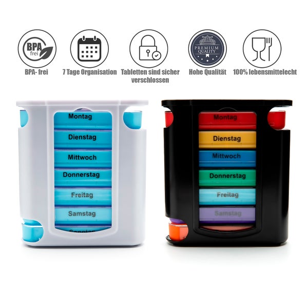 Zwei Tablettenspender für sieben Tage, BPA frei, hohe Qualität und lebensmittelecht
