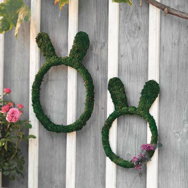 FRANK FLECHTWAREN|Dekoring Osterhase, 2er Set, ca. 25 x 37 cm, 30 x 44 cm, MOOS, STROH