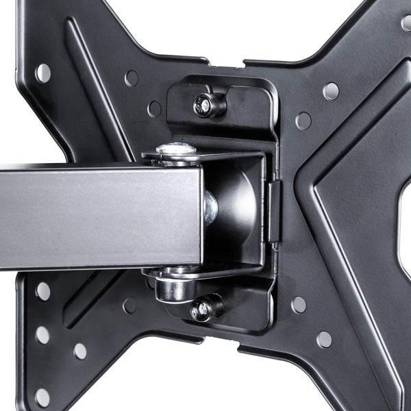 Wandhalterung für Fernseher aus schwarzem Metall mit einem Gelenkarm und einer Befestigungsplatte.