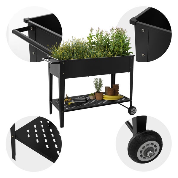 ML-Design 2er Set Metall Hochbeet fahrbar, 98x50x79,5 cm, Schwarz, Mobiler Pflanzkasten mit Ablage, Rädern und Griff, Pflanzbeet für Garten und Balkon, Gartenbeet Gemüsebeet Kräuterbeet Blumenkasten