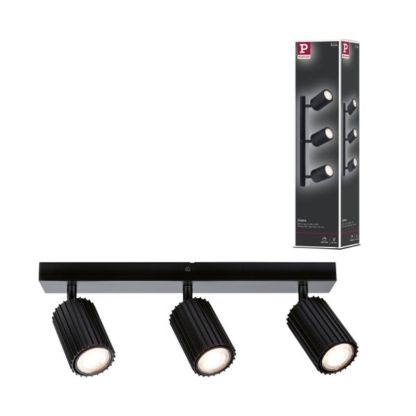 Paulmann Linea Deckenleuchte mit drei Strahlern und Produktverpackung im Hintergrund