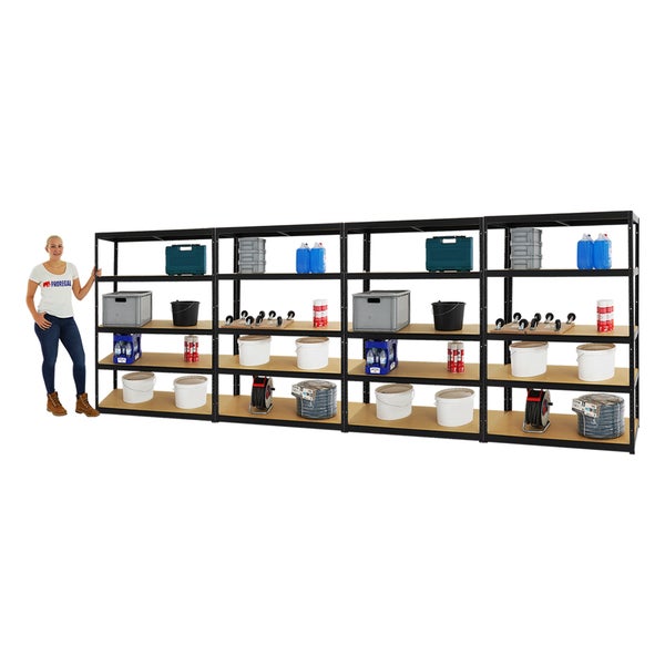 PROREGAL Mega Deal 4x Schwerlastregal Big Elephant M HxBxT 180 x 120 x 60 cm Fachlast 250 kg Schwarz