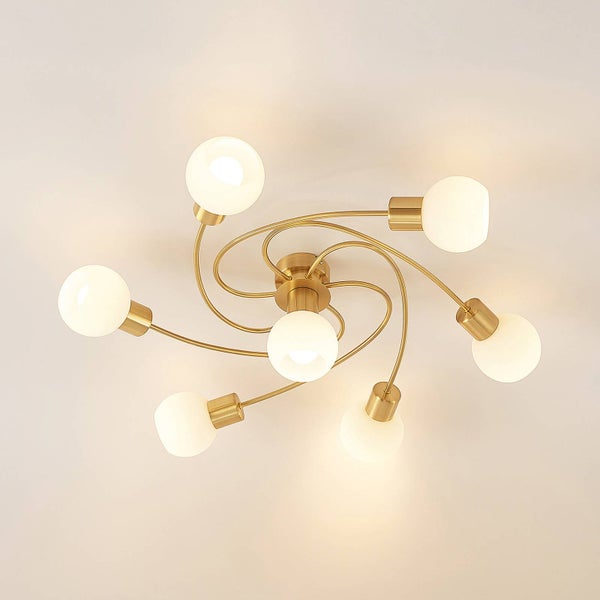 Lindby Deckenlampe Glas Metall, Deckenstrahler Deckenleuchte 7x E14 max. 40W ohne Leuchtmittel Lampe Wohnzimmer Schlafzimmer Flurlampe