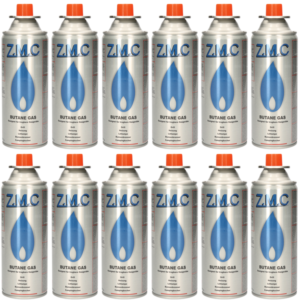 ZMC 12 x Butan Gaskartuschen 227g mit Ventil Typ MSF-1a, Universal Butangas Kartuschen mit Bajonett Anschluss Gaskartusche für Campingkocher, Gasheizung, Gasbrenner, Unkrautbrenner, Lötbrenner