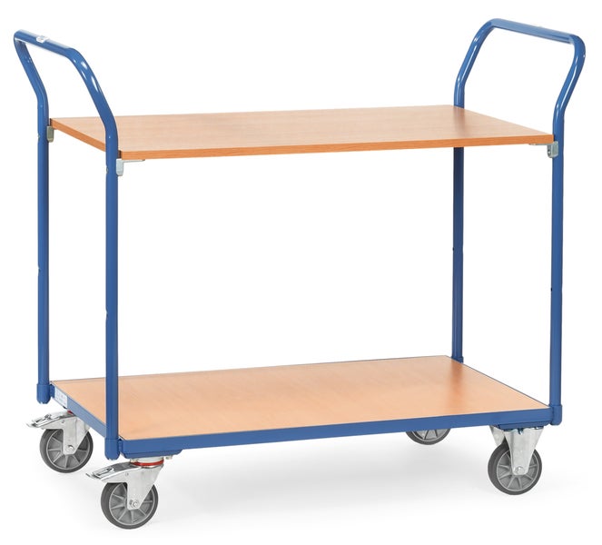 Etagenwagen mit zwei Holzablagen und Rollen