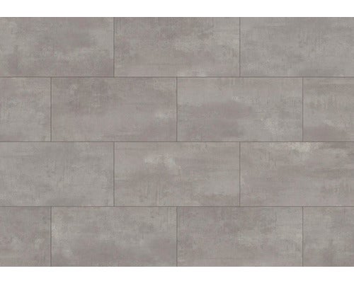 Anordnung von Bodenfliesen mit Betonoptik.