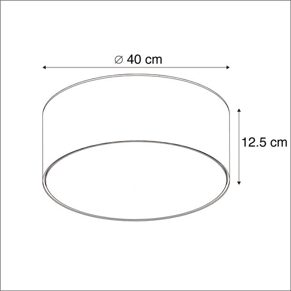 Technische Zeichnung einer zylindrischen Deckenleuchte mit einem Durchmesser von 40 Zentimetern und einer Höhe von 12,5 Zentimetern.