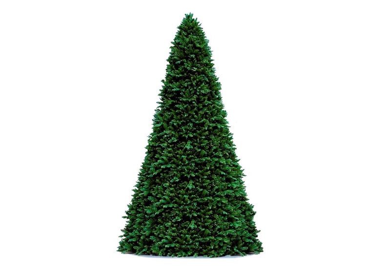 Geschmückter künstlicher Weihnachtsbaum mit 213 Ornamenten POLAR RED II 500 cm mit Ständer und Weihnachtsschmuck