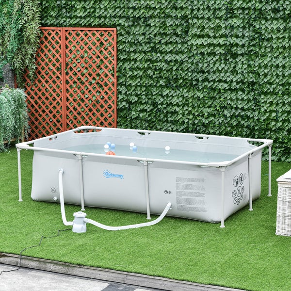 Outsunny Rahmenpool mit Schlauch, 252 x 152 x 65 cm, PVC+Stahl, Grau