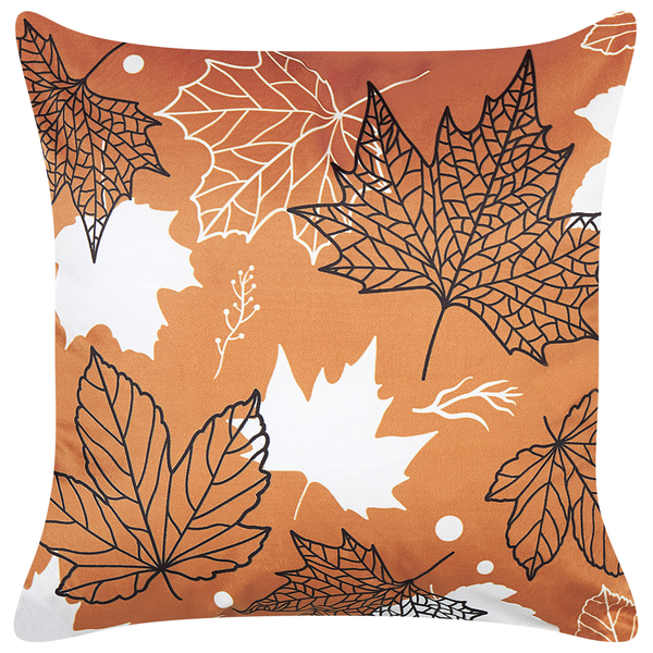 Quadratisches Dekokissen mit herbstlichem Ahornblattmuster als Druck