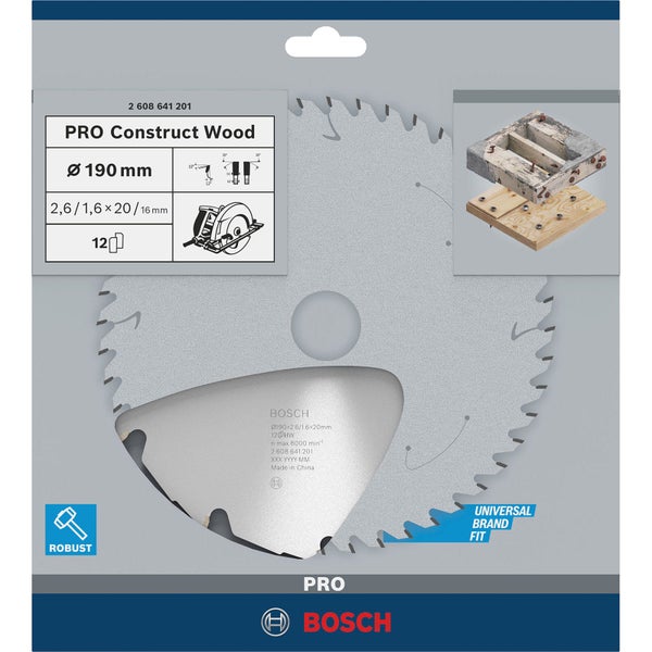 Bosch Pro Construct Wood Kreissägeblatt, Durchmesser 190 Millimeter