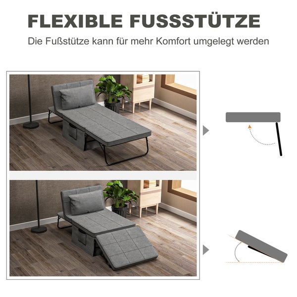 HOMCOM 4-in-1 Klappbett 75x190 cm, Erwachsene Gästebett Klappbar mit 8 cm Dicker Schaumstoff, Reisebett mit Metallrahmen, 5-stufig höhenverstellbares Einzelbett mit Kissen, bis 150 kg belastbar