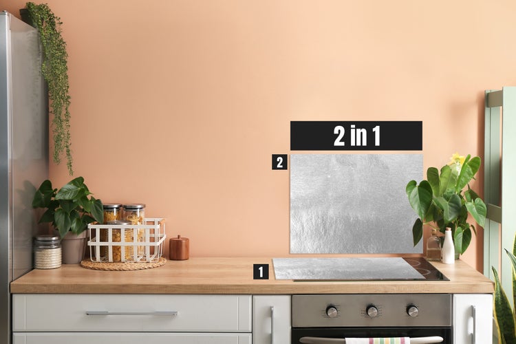 Herdblende-/Abdeckplatte Abdeckplatte Herd - Acrylglas Silbermuster Metallisch | Spritzschutz | Lokal produziert Camping | COV00066 | 80cm x 52cm x 0.4cm