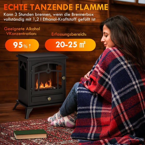 HOMCOM, Ethanol-Kamin, Bio-Ethanol-Brenner, 45L x 28B x 54H cm, Stahl, Schwarz