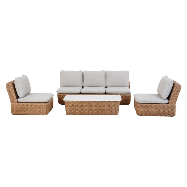 Ivana Loungeset Rattan 4 Teile mit Kissen natur. 1 X 1 X 1 cm