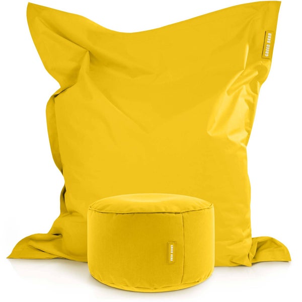 Green Bean© 2er Set XXL Sitzsack inkl. Pouf fertig befüllt mit EPS-Perlen - Riesensitzsack 140x180 Lounge Sitz-Kissen Bean-Bag Chair  - Gelb
