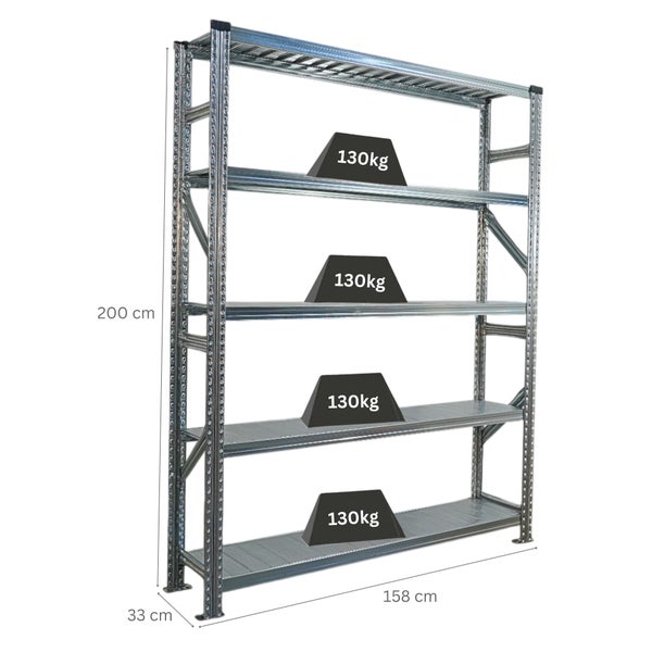 Metallregal mit vier Ebenen und einer Traglast von 130 kg pro Ebene, Abmessungen 200 x 158 x 33 cm