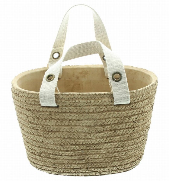 Dekoleidenschaft Pflanzer Strandtasche oval, aus Zement in beige, Blumentopf, Übertopf, Pflanztopf, Pflanzgefäß